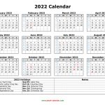 Free Download Printable Calendar 2022 With US Federal
