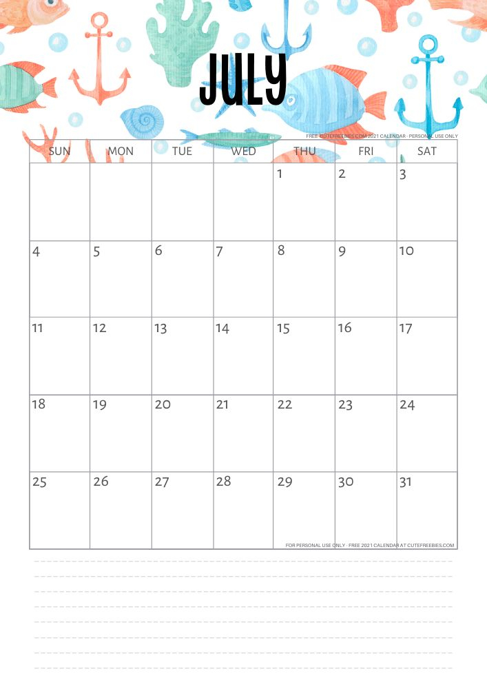 Free Printable 2021 Sea Themed Calendar More Freebies 