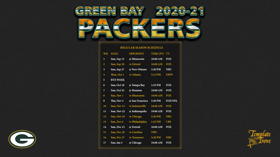 Green Bay Packers Nfl Schedule 2021 Printable Schedule 