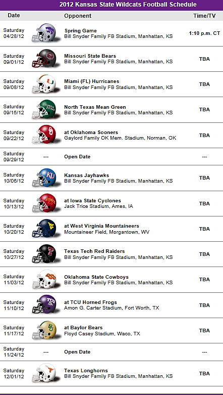 Kansas State Wildcats 2012 Football Schedule Kansas 