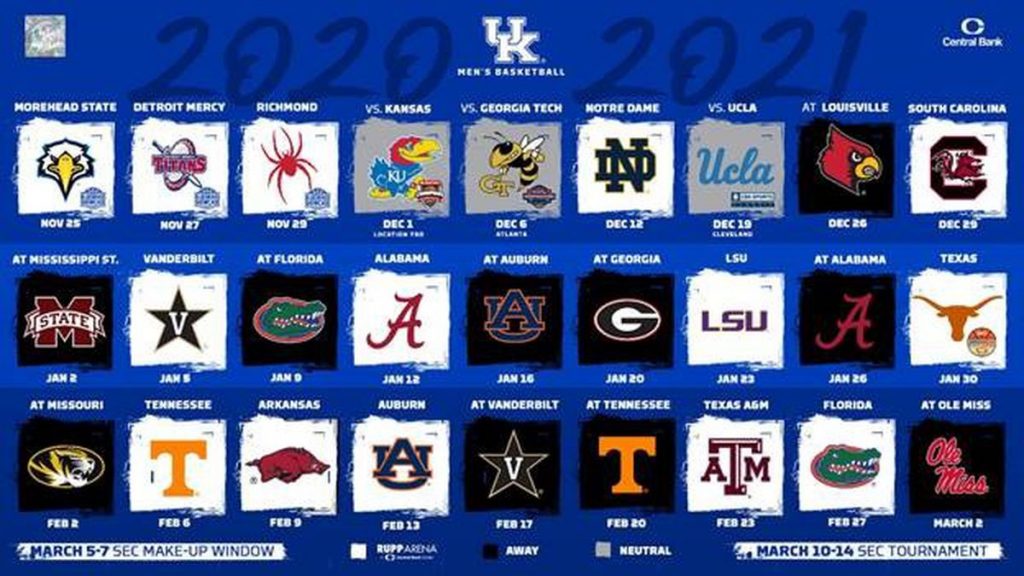 Kentucky Releases 2020 2021 Basketball Schedule