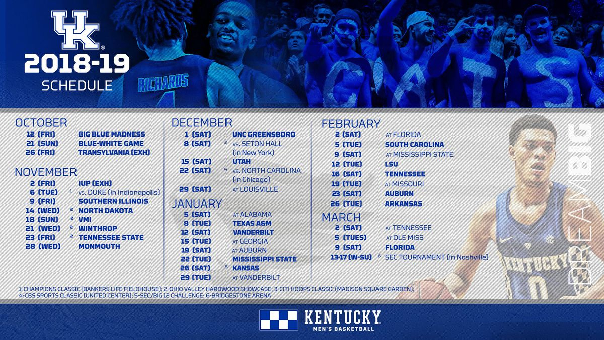 Kentucky Wildcats Basketball 2018 19 Schedule Channels 