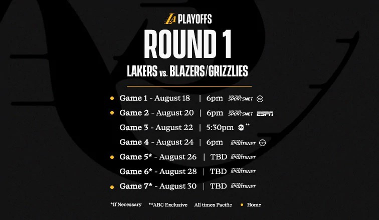 Lakers First Round Playoff Schedule