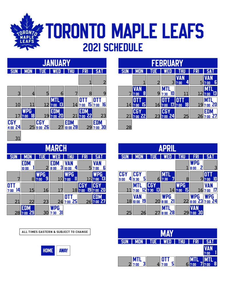 Leafs 2021 Printable Schedule Leafs