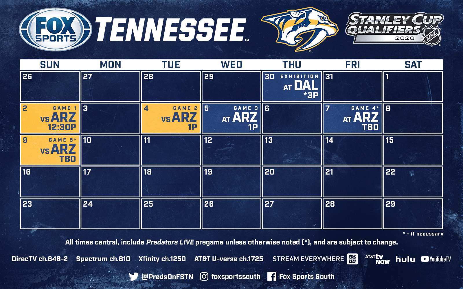 Nashville Predators Schedule 2019 2020 Season FOX Sports