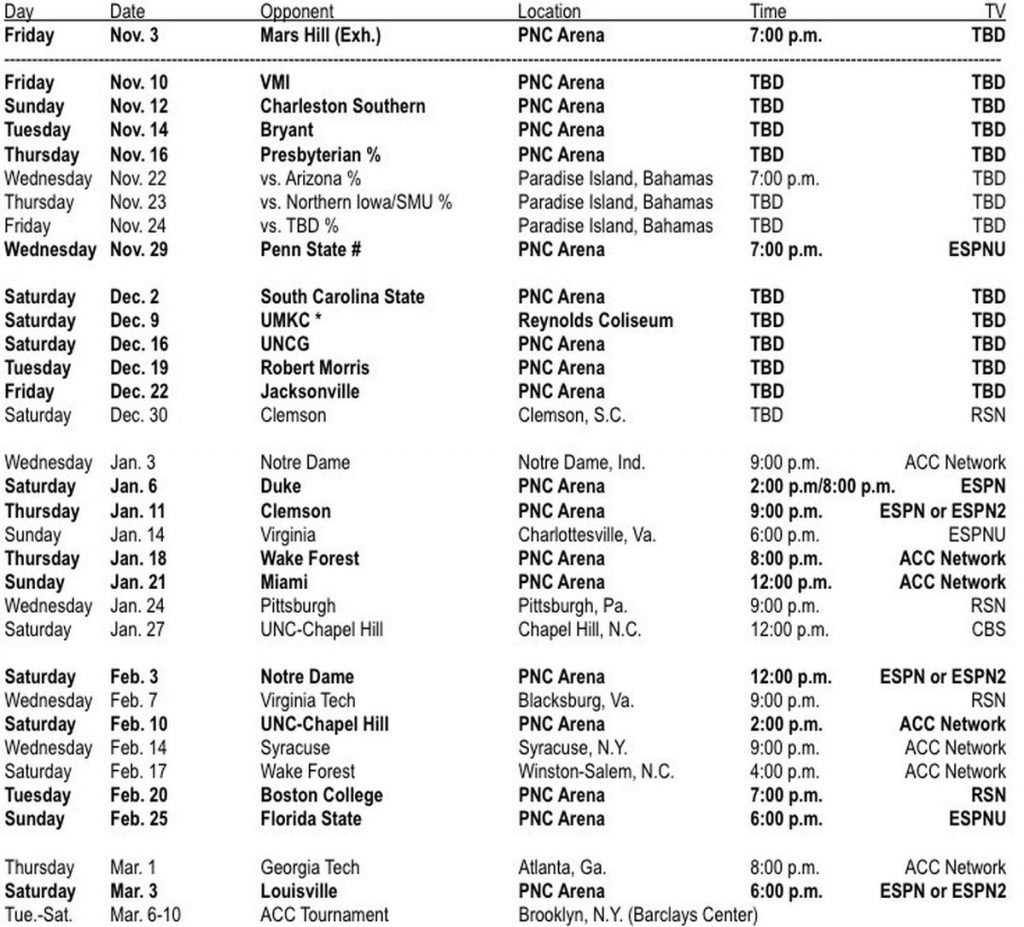 NC State Releases Full 2017 18 Men S Basketball Schedule