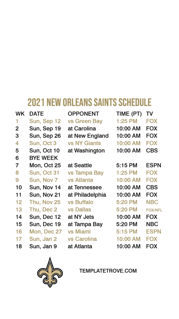 New Orleans Saints Schedule 2022 Printable Pdf Printable