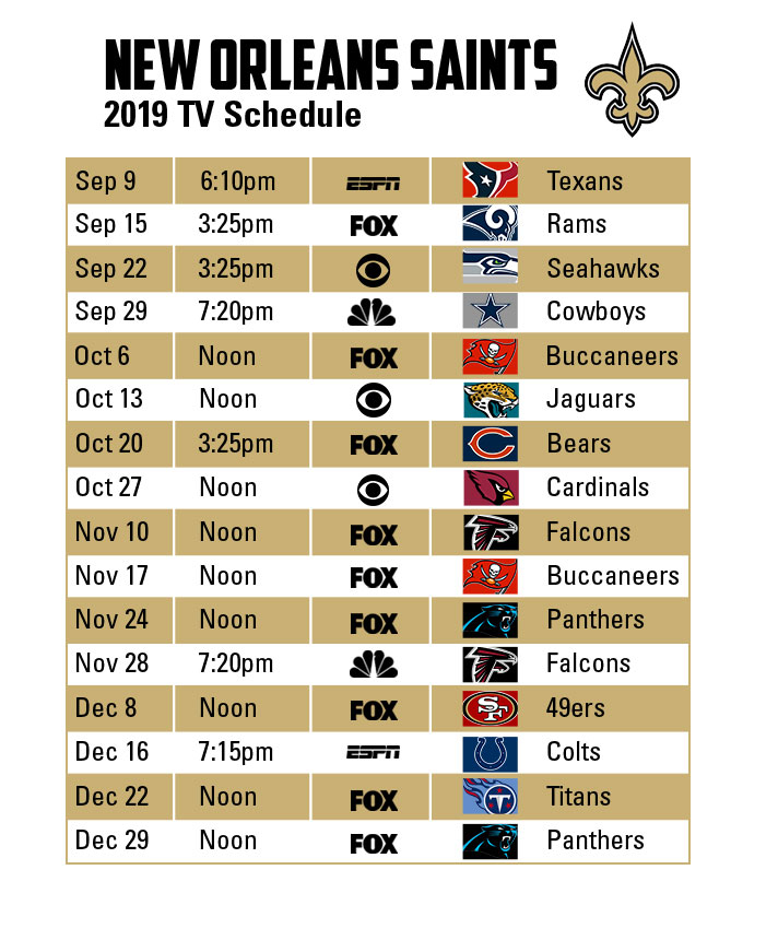 New Orleans Saints Schedule Cameron Communications