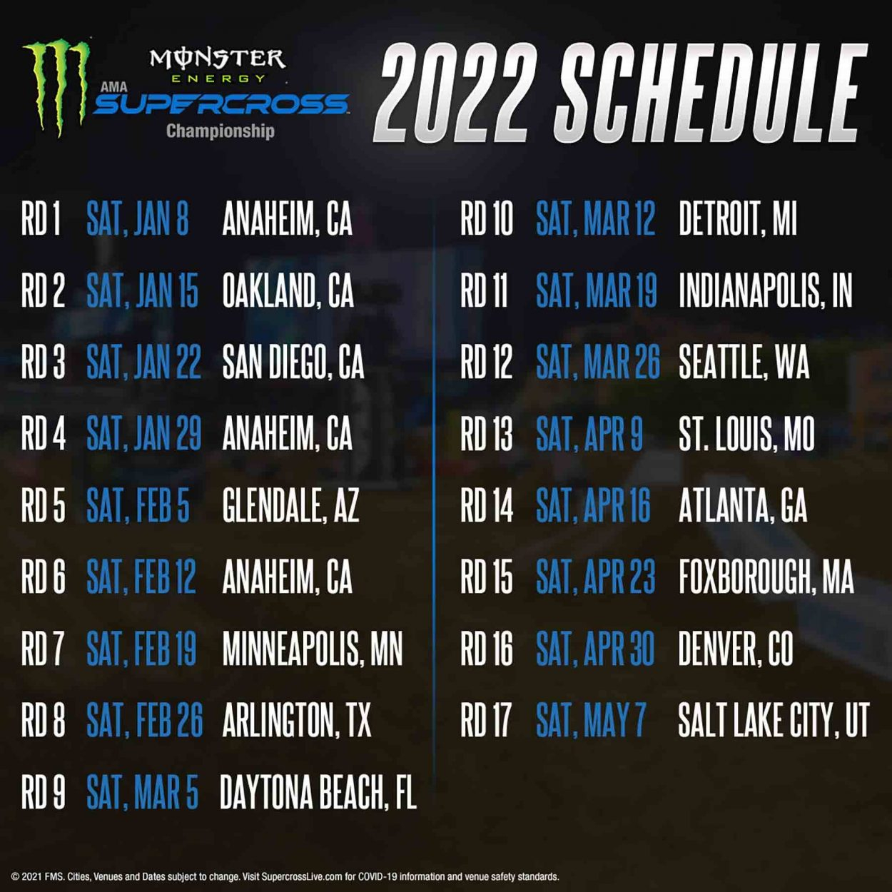 News 2022 Supercross Schedule MX Vice
