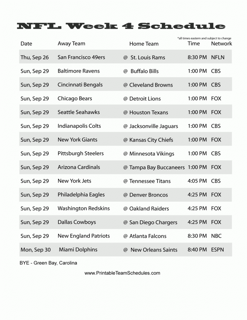 NFL Schedule Printable By Week NFL Schedule 2021 2022