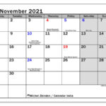 November 2021 Calendars Public Holidays Michel Zbinden EN