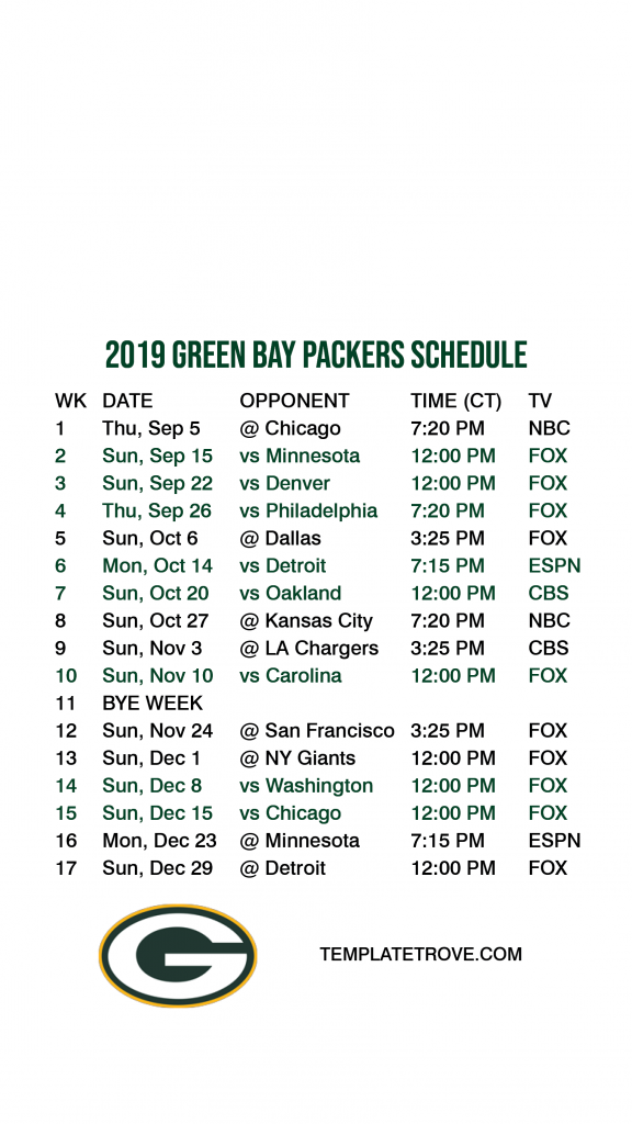 Packers Printable Schedule That Are Stupendous Tristan