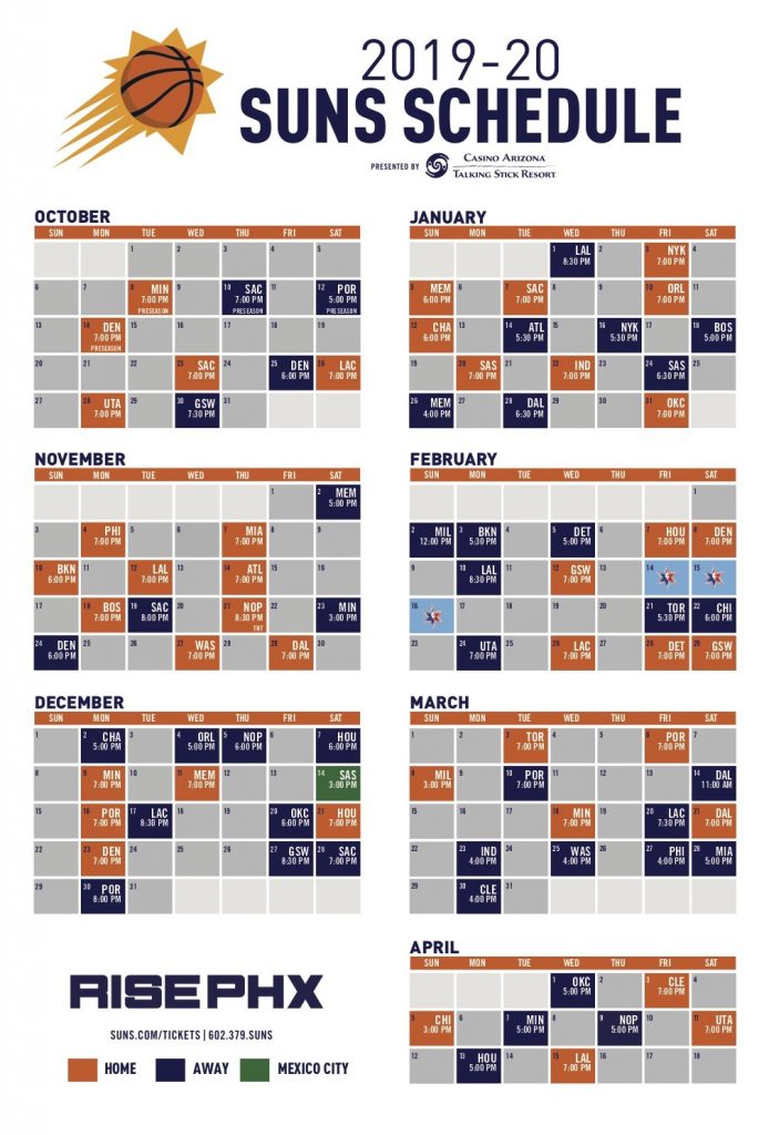 Phoenix Suns Announce 2019 20 NBA Season Schedule