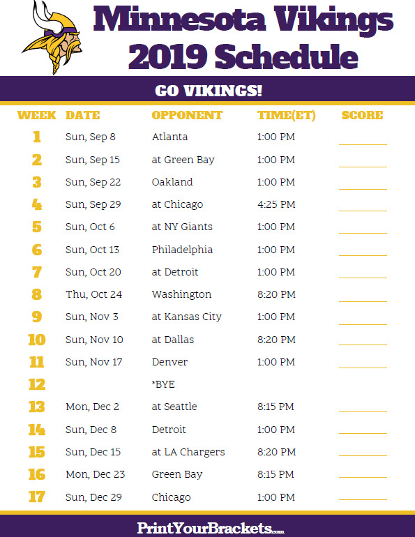 Pin On Minnesota Vikings Schedule