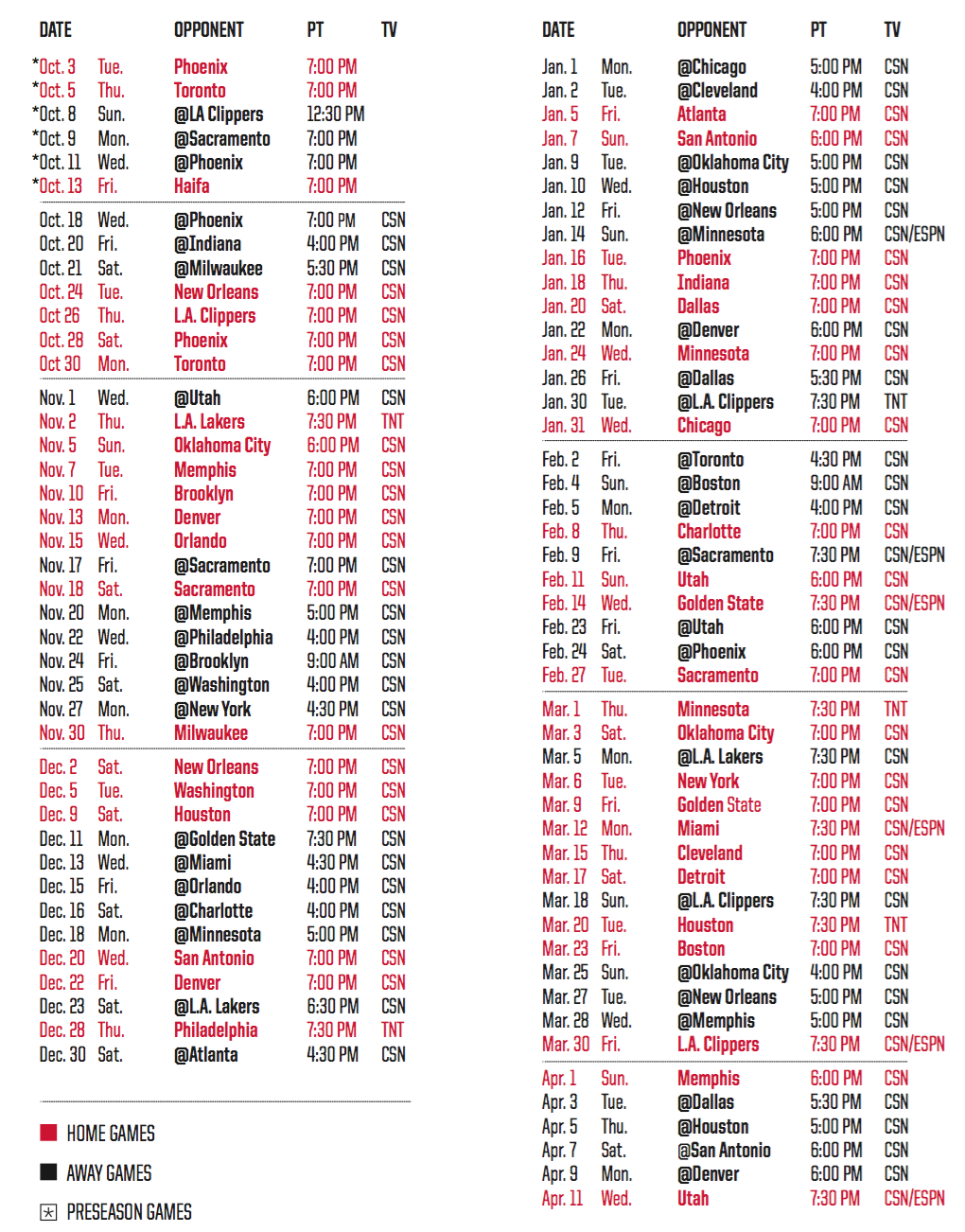 Portland Trailblazers Schedule Examples And Forms