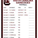 Printable 2018 South Carolina Gamecocks Football Schedule