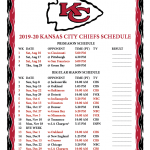 Printable 2019 2020 Kansas City Chiefs Schedule
