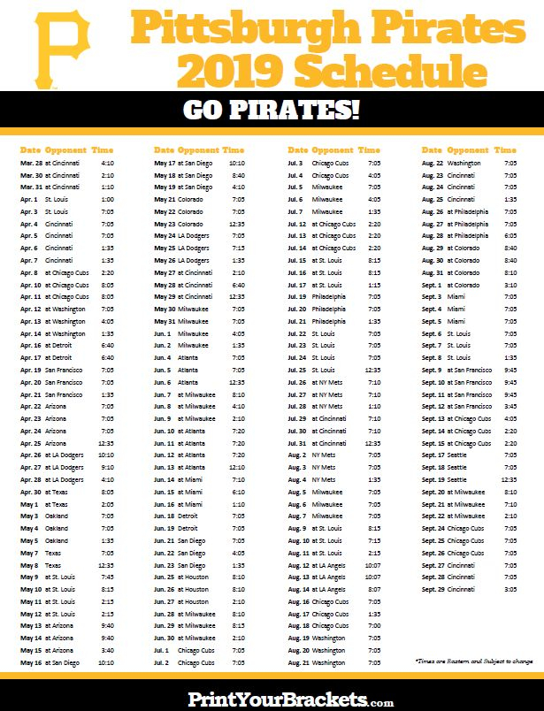 Printable 2019 Pittsburgh Pirates Schedule Pittsburgh 
