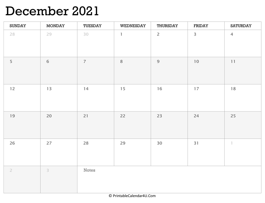 Printable Calendar December 2021 With Holidays