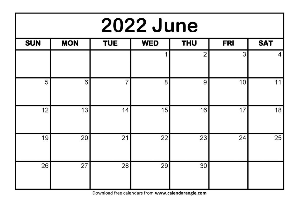 Printable Calendar June 2022 Monthly Templates