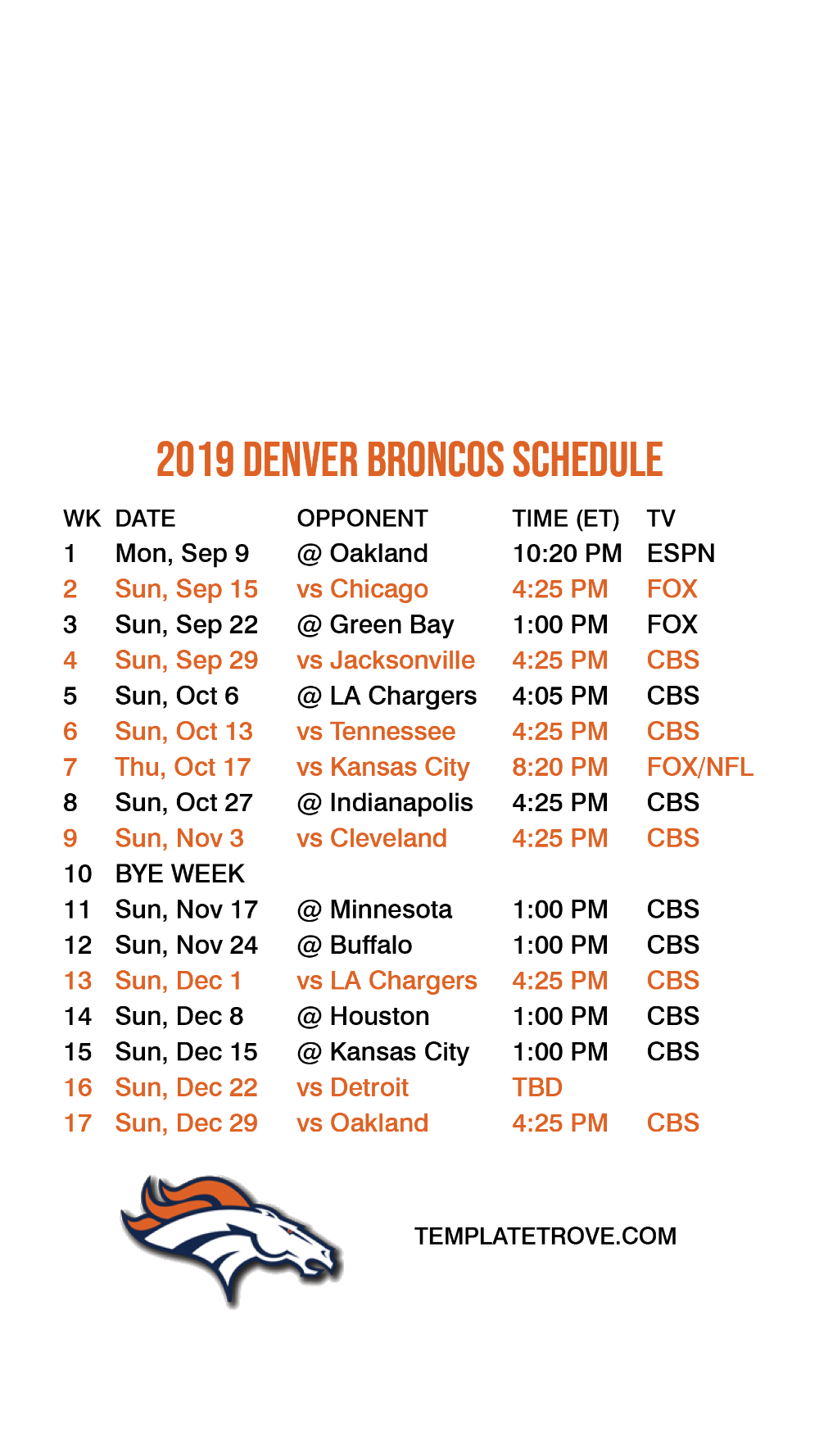 Printable Denver Broncos Schedule 2021 Printable 