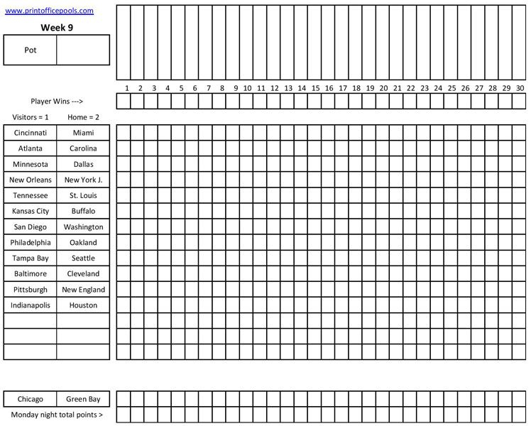 Printable Football Pool Master Sheet Template Spreadsheet 