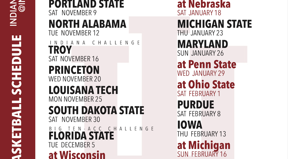 PRINTABLE Indiana Basketball 2019 2020 Schedule Free