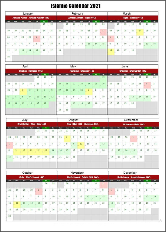 Printable Islamic 2021 Calendar In PDF Hijri Calendar 