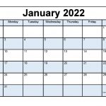 Printable January 2022 Calendar Template PDF Word Excel
