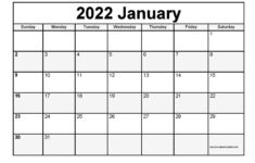 Printable January 2022 Calendar Template PDF Word Excel