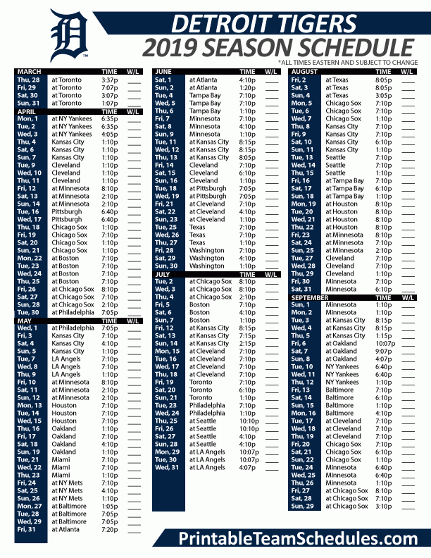 Printable Schedule Detroit Tigers Download Them And Try 