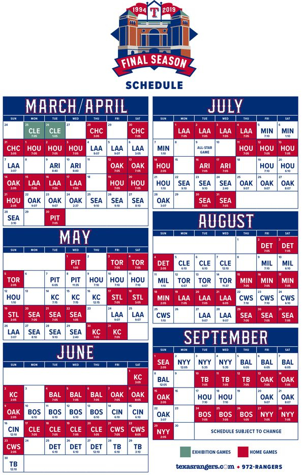 Printable Texas Rangers Schedule New York Rangers