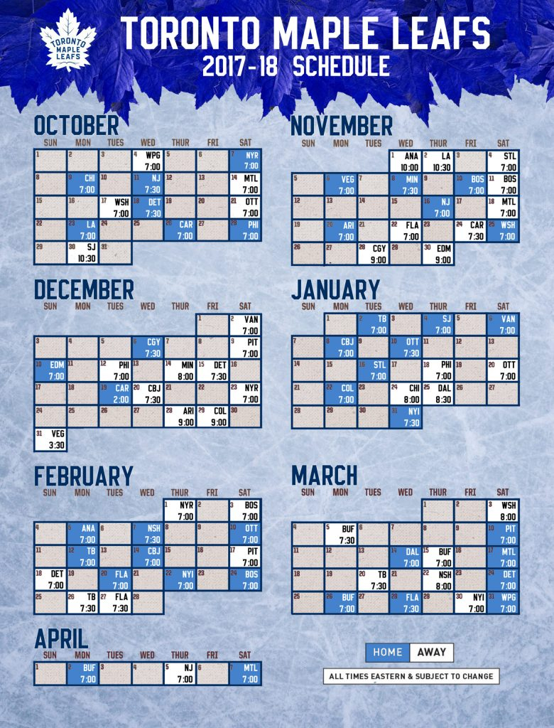 Printable Toronto Maple Leafs Schedule 2021 22 Printable 