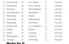 Printable Week 1 NFL Schedule Pick Em Sheets Nfl Week 1