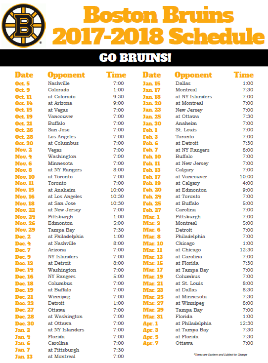 Schedule BruinsLife Boston Bruins Fan Site Blog 