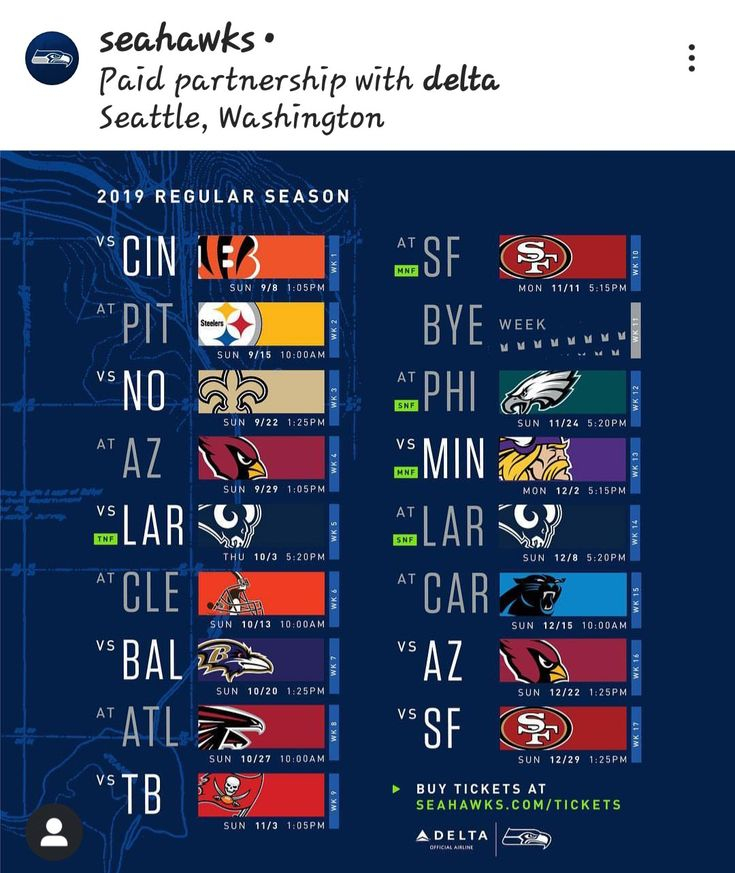 Seattle Seahawks 2019 Schedule Seahawks Seattle 