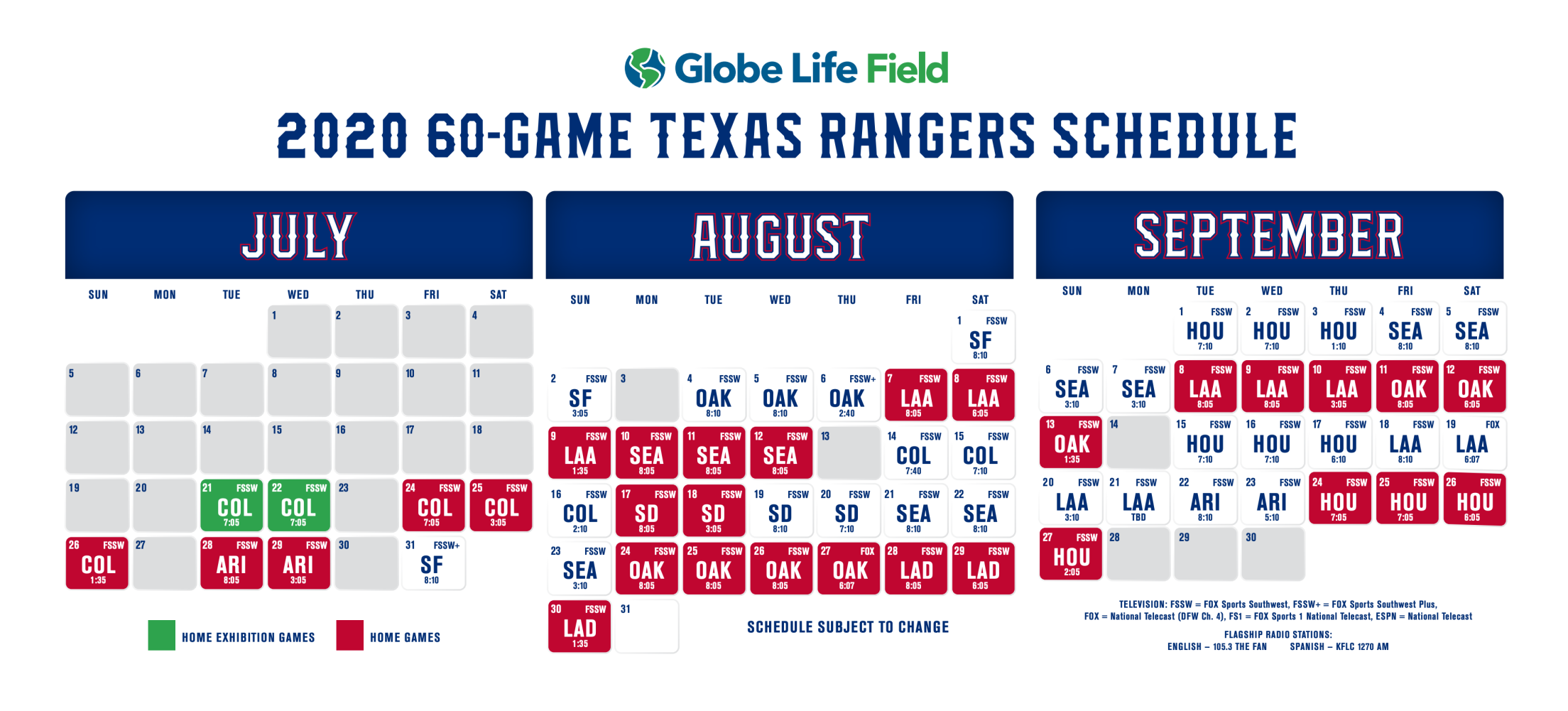 Texas Rangers Printable Schedule Texas Rangers