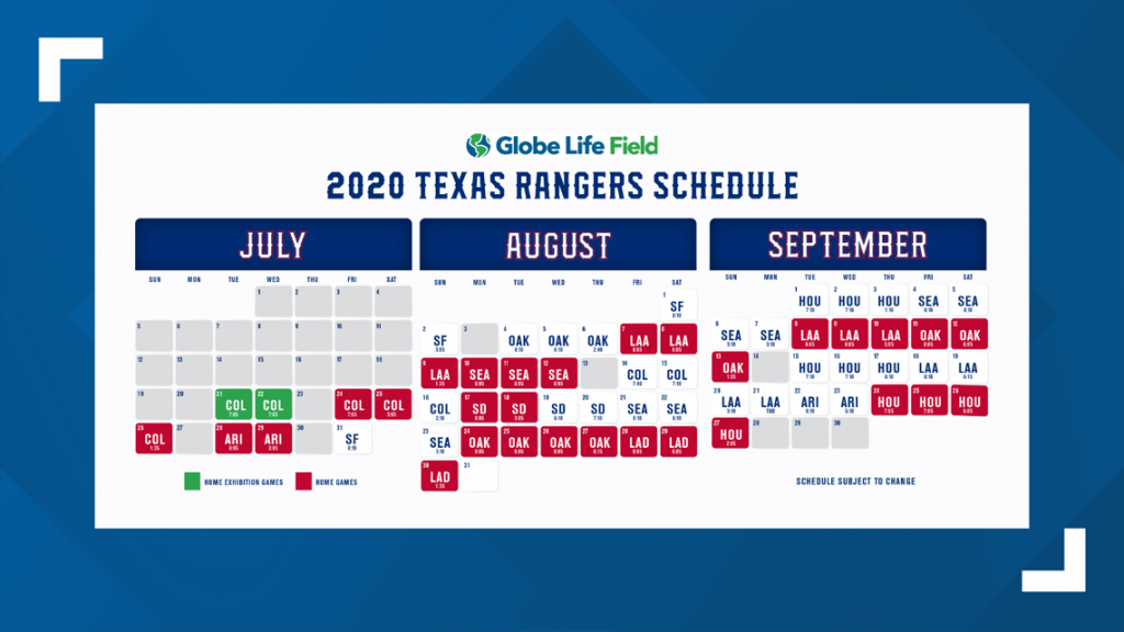 Texas Rangers Release 2020 Schedule Wfaa