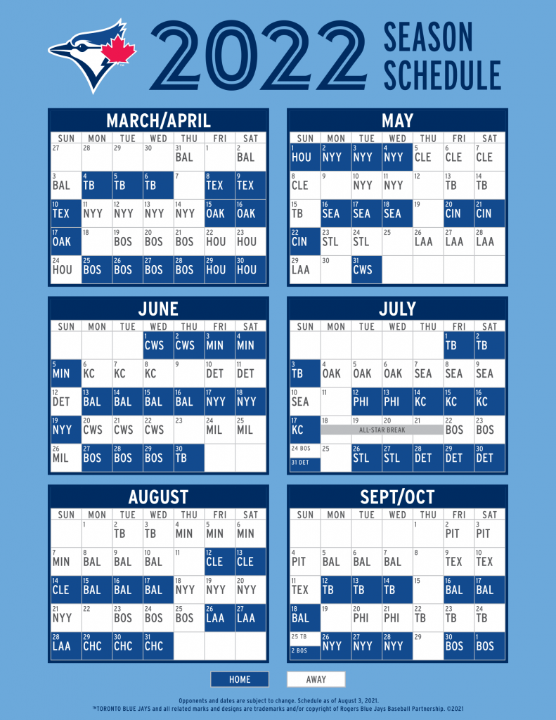 Toronto Blue Jays Release 2022 Regular Season Schedule