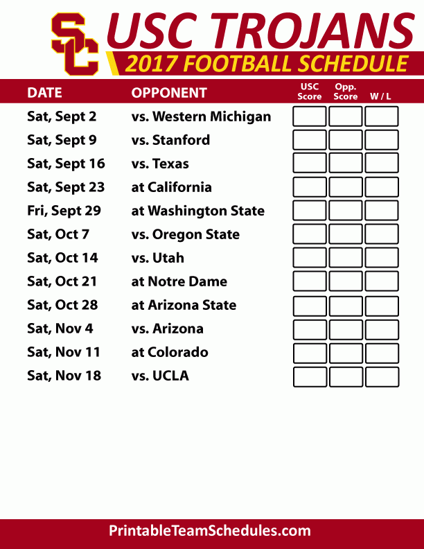 Printable Usc Trojans 2022 Football Schedule Printable Schedule