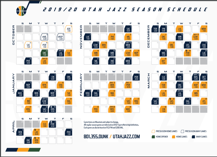 Utah Jazz Schedule 2021 2022 Printable FreePrintableTM 