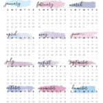 Watercolor One Page 2021 Calendar Calendar Printables