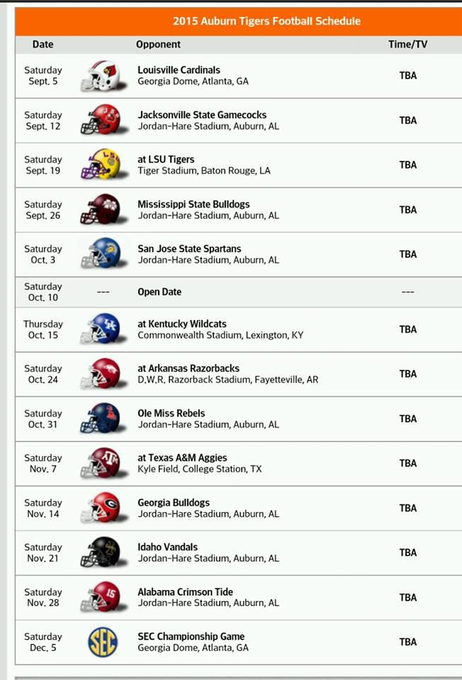 2015 Football Schedule Missouri Tigers Football Auburn Tigers