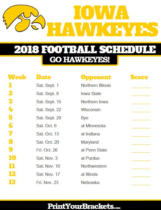 2018 Printable Iowa Hawkeyes Football Schedule Iowa Hawkeye Football 