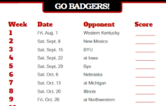 2018 Printable Wisconsin Badgers Football Schedule College Football