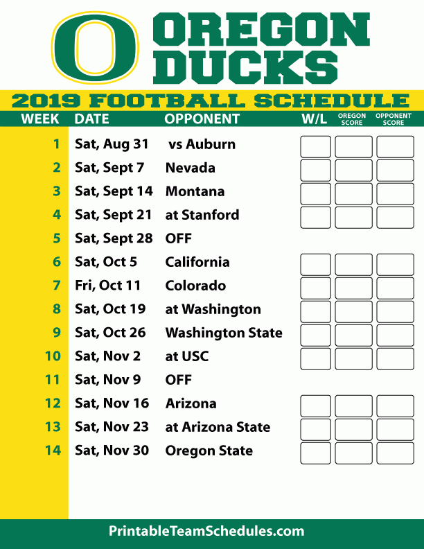 2019 Printable Oregon Football Schedule Oregon Ducks Football Oregon