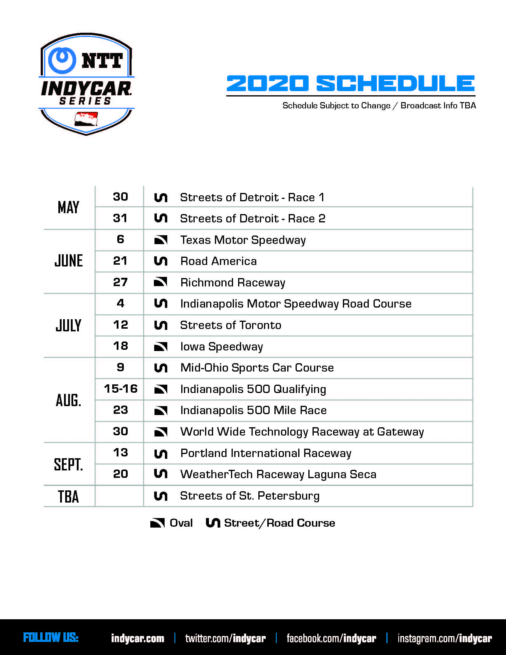 2020 INDYCAR SERIES Schedule UPDATED Indianapolis Indiana News