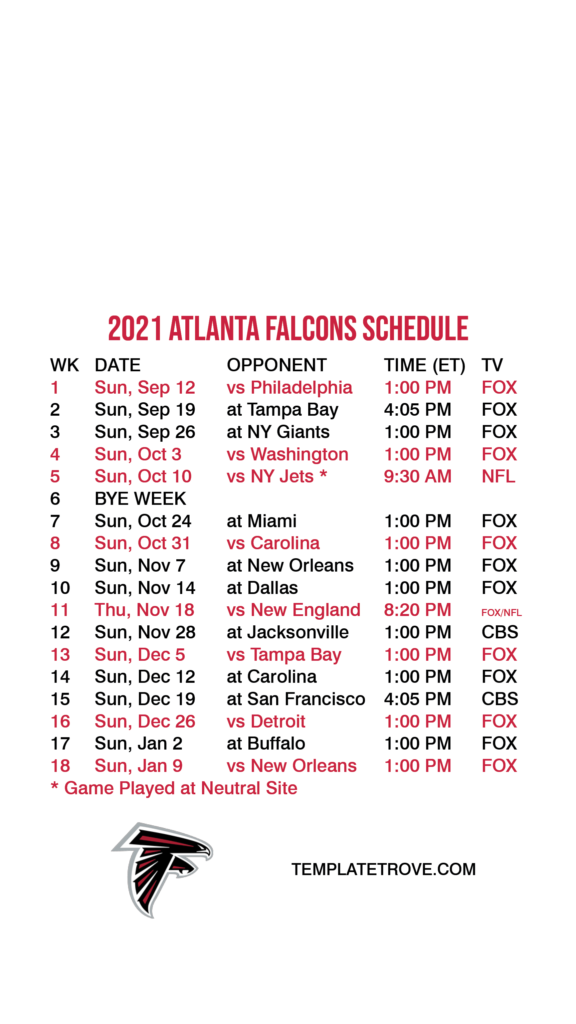 2021 2022 Atlanta Falcons Lock Screen Schedule For IPhone 6 7 8 Plus