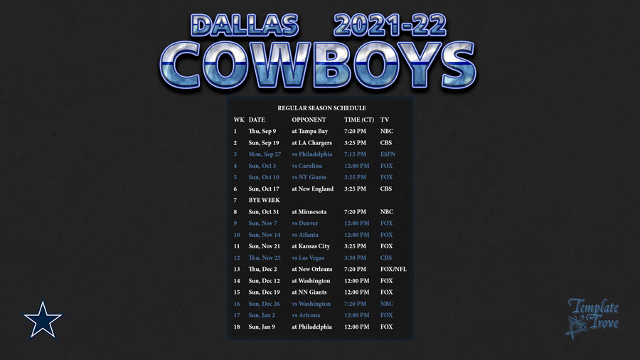 2021 2022 Dallas Cowboys Wallpaper Schedule