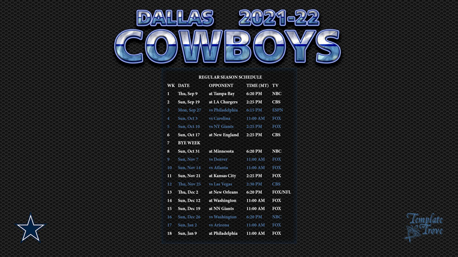 2021 2022 Dallas Cowboys Wallpaper Schedule